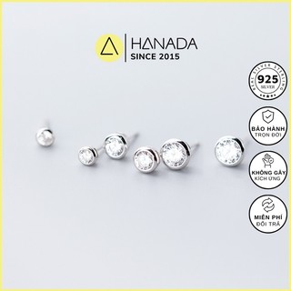  Bông Tai Bạc 925 Hanada Tròn Đá Bông Nụ Tròn Đơn Giản Nhiều Size Nam Nữ 0404 E9 
