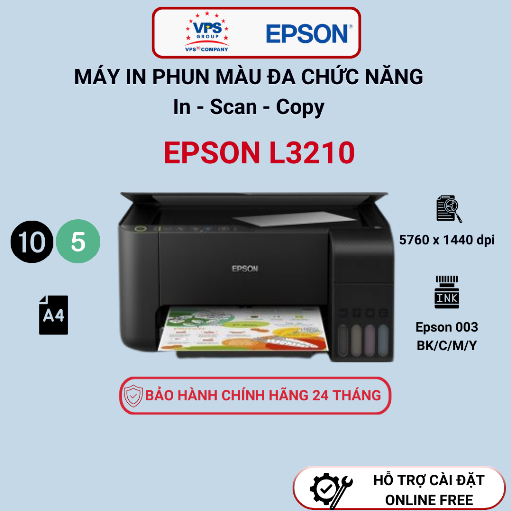 Máy in phun màu Epson L3210 | In - Scan - Copy, tiết kiệm mực.