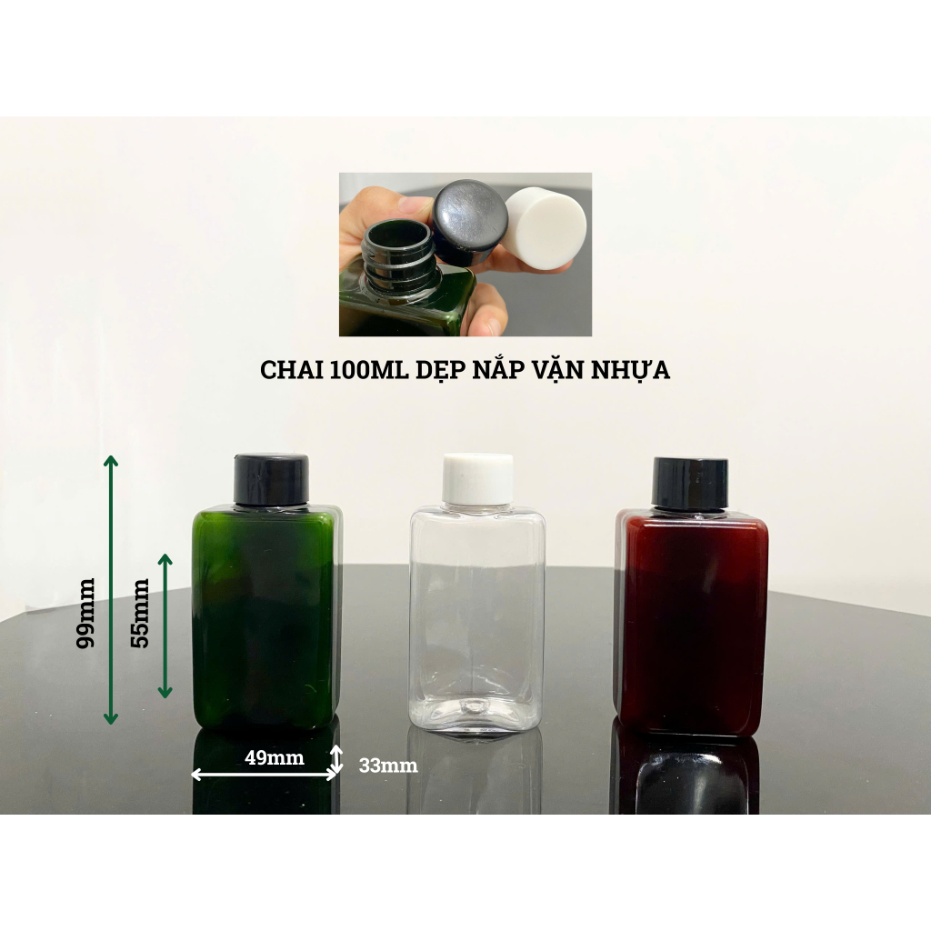 Chai nhựa 100ml vuông dẹp nắp vặn nhựa