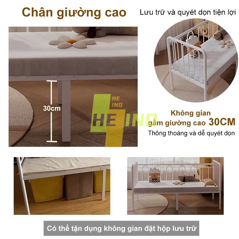 HENIO Giường Sắt Trẻ Em Ghép Mở Rộng 2in1 - Khung Thép 2mm An Toàn Cho Bé Từ Sơ Sinh Đến 6 Tuổi | BigBuy360 - bigbuy360.vn