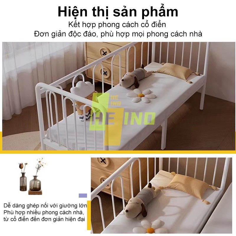 HENIO Giường Sắt Trẻ Em Ghép Mở Rộng 2in1 - Khung Thép 2mm An Toàn Cho Bé Từ Sơ Sinh Đến 6 Tuổi | BigBuy360 - bigbuy360.vn