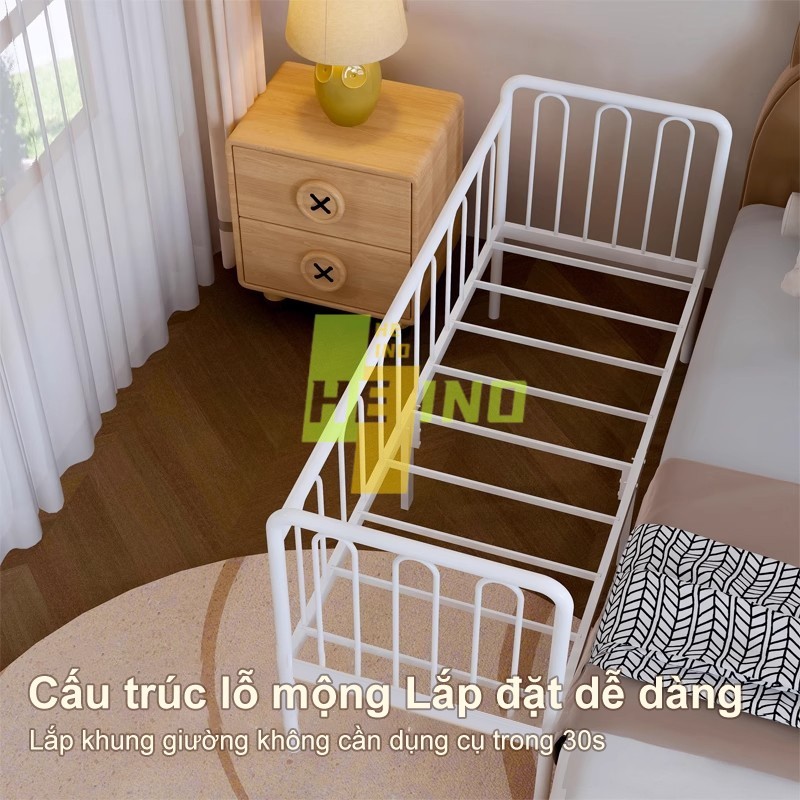 HENIO Giường Sắt Trẻ Em Ghép Mở Rộng 2in1 - Khung Thép 2mm An Toàn Cho Bé Từ Sơ Sinh Đến 6 Tuổi | BigBuy360 - bigbuy360.vn