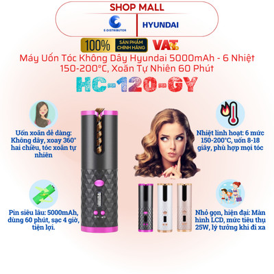 [HỎA TỐC] Máy uốn tóc không dây Hyundai HC-120-GY - Xoăn tự nhiên 60 phút, Pin 5000mAh - Hàng chính hãng