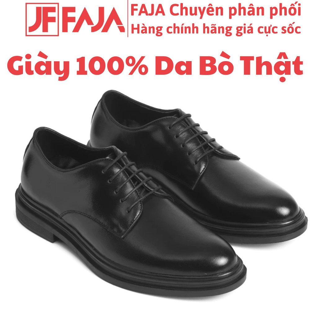 Giày da Derby nam mũi tròn FTT Leather giày tây da bò tăng chiều cao mẫu trơn đế cao su đúc F0301