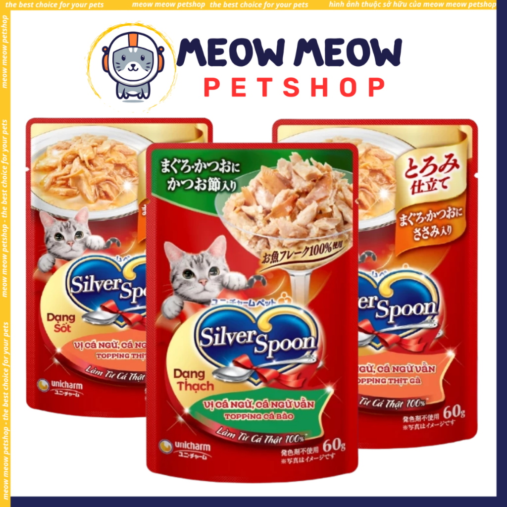 Pate cho mèo SILVER SPOON Túi 60Gr dạng sốt, dạng thạch dinh dưỡng cho mèo