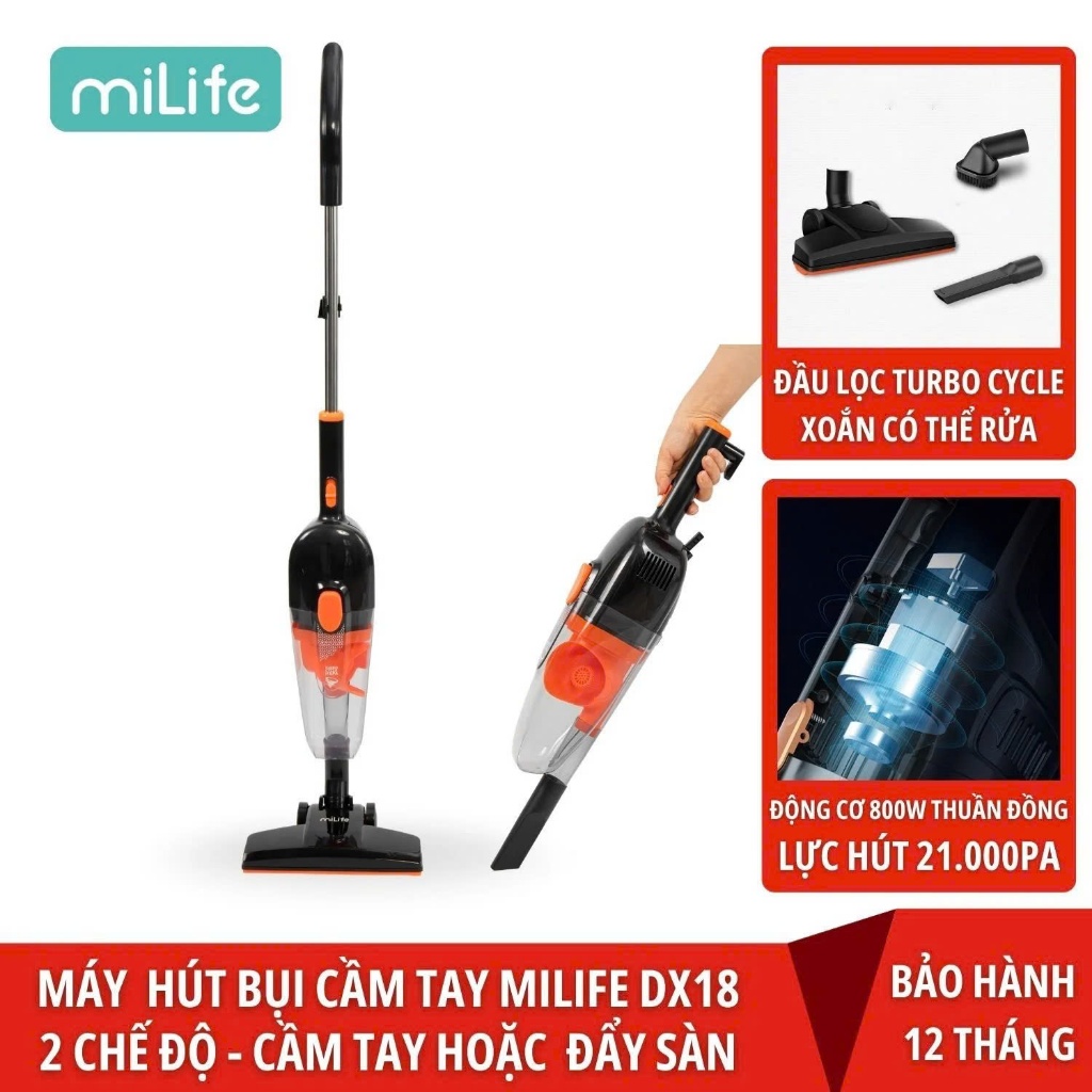 Máy Hút Bụi Cầm Tay miLife DX18 công suất 800w với lực hút khỏe 21.000Pa / Bảo hành 12 tháng