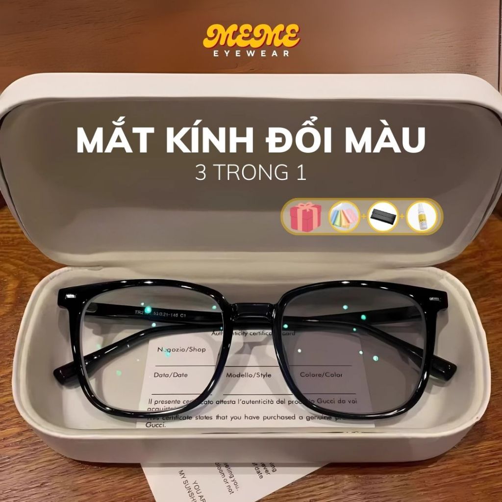  Mắt kính đổi màu nam nữ clubmaster gọng kính vuông to nguyên viền nhẹ chống ánh sáng xanh uv kính mắt thời trang Y16 