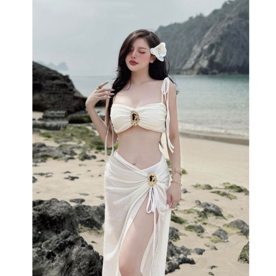 Bikini đồ bơi đi biển set ba món HAI TANG VÀNG chất ren mềm sang xịn Lanbishop LB31 | BigBuy360 - bigbuy360.vn