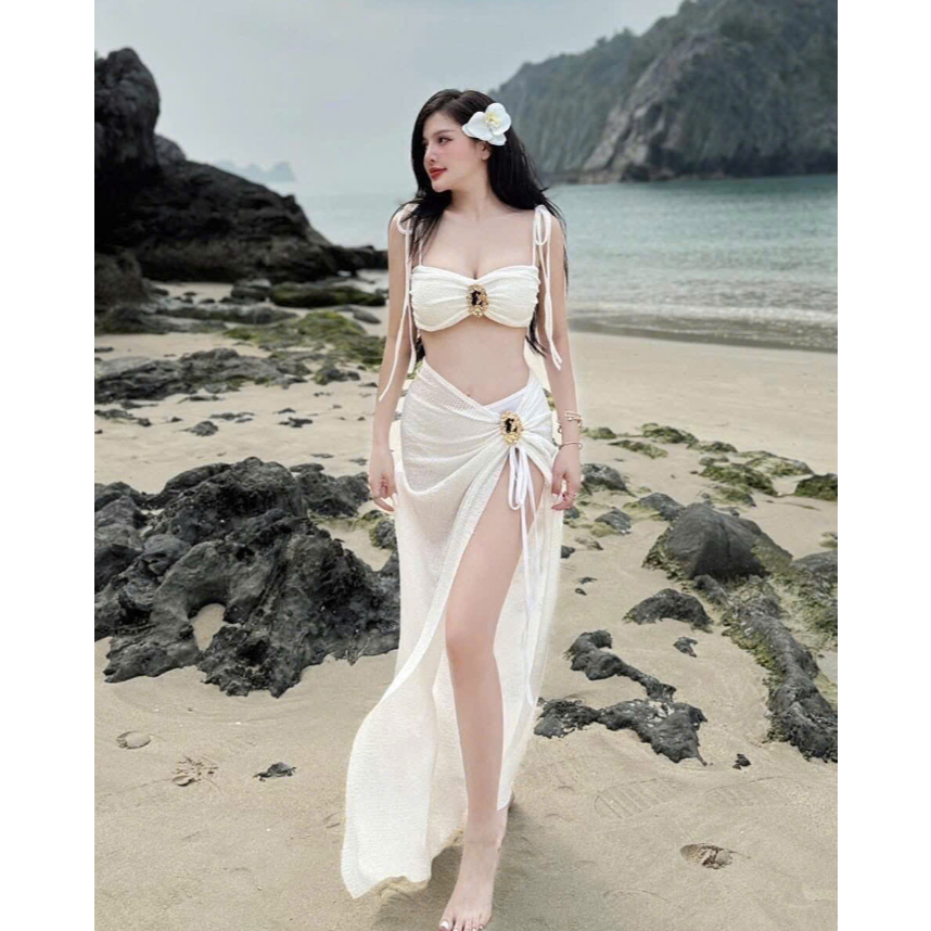 Bikini đồ bơi đi biển set ba món HAI TANG VÀNG chất ren mềm sang xịn Lanbishop LB31 | BigBuy360 - bigbuy360.vn