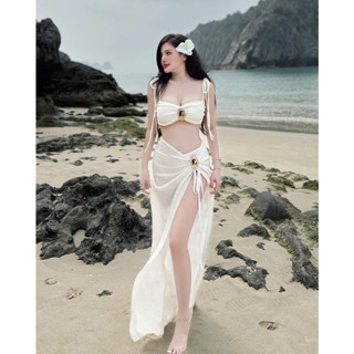 Bikini đồ bơi đi biển set ba món HAI TANG VÀNG chất ren mềm sang xịn Lanbishop LB31