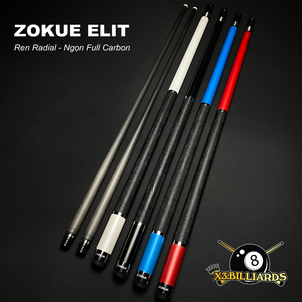 Cơ Bida Pool Lỗ Zokue Elite Ngọn Zokue Fulll Carbon bởi X.3 Billiards