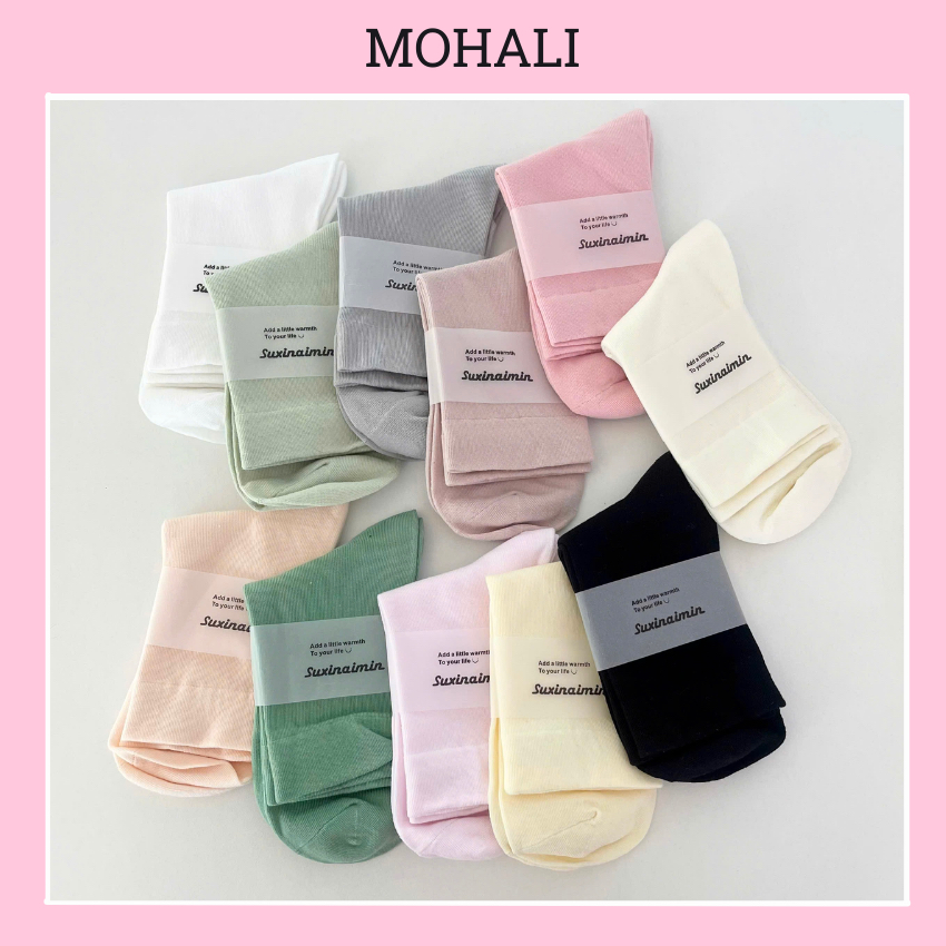 [LOẠI 1] Combo 5 tất vớ cao cổ DÀY DẶN màu pastel bo chun trơn mịn cao cấp kháng khuẩn thấm hút tốt MOHALISOCKS VC131