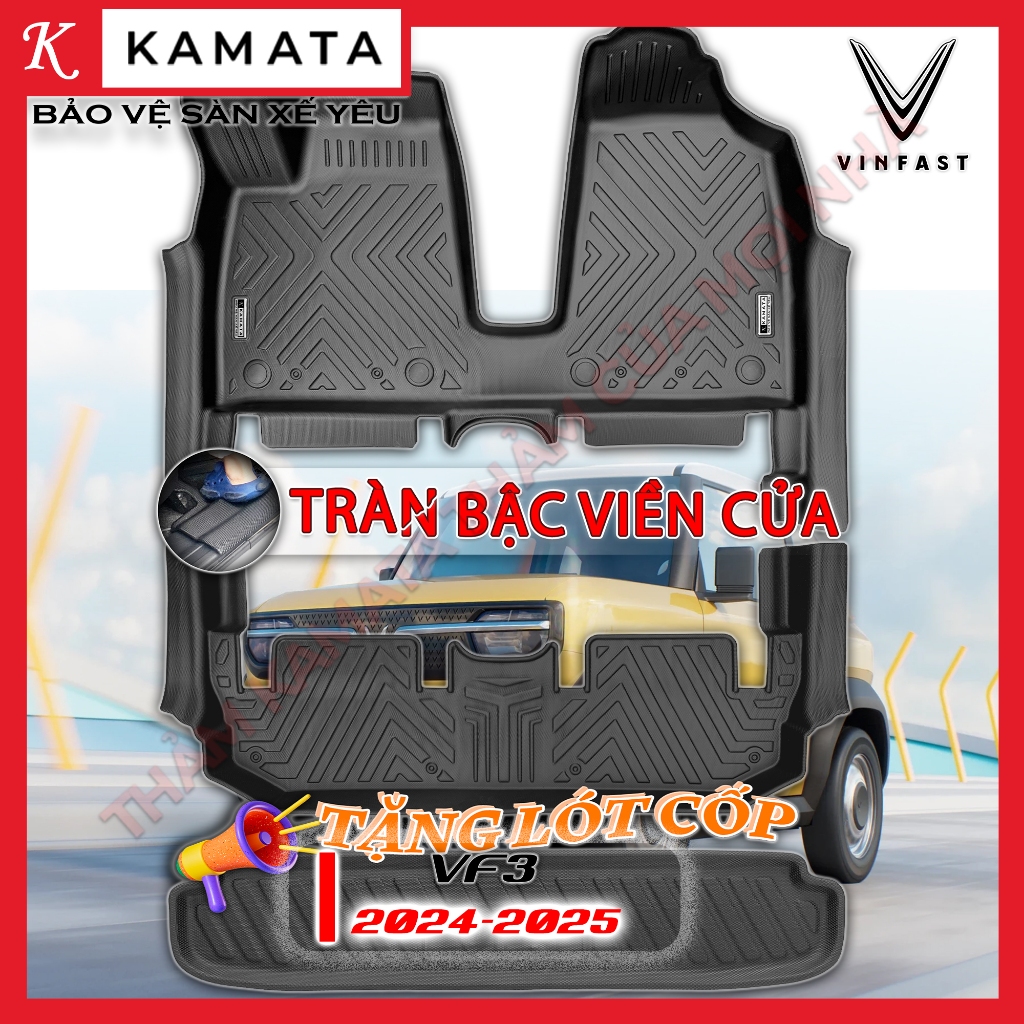 Thảm lót sàn ô tô 5D Vinfast VF3 2024-2025 - Nay đúc nguyên khối chất liệu TPE/TPV(Tặng cốp) KAMATA