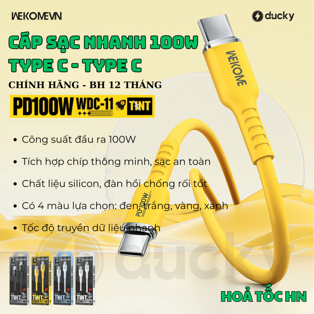 Cáp Sạc Type C to Type C 100W WEKOMEVN WDC11 1,2m Bảo Hành 12 Thán