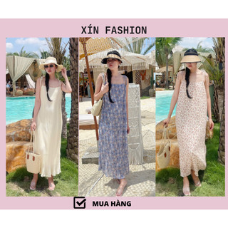Đầm Midi Kiểu Suông Dài Hai Dây Cột Ngang Vai, Xín Fashion
