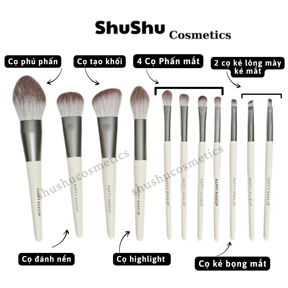 Bộ Cọ Trang Điểm 10 Cây Happy Makeup Chuyên Makeup Cá Nhân Lông Siêu Mềm SHUSHU COSMETICS