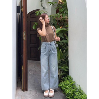  Quần jean suông nữ nấm lùn trơn wash nhẹ túi ngược dài 93cm chuẩn QC M598 