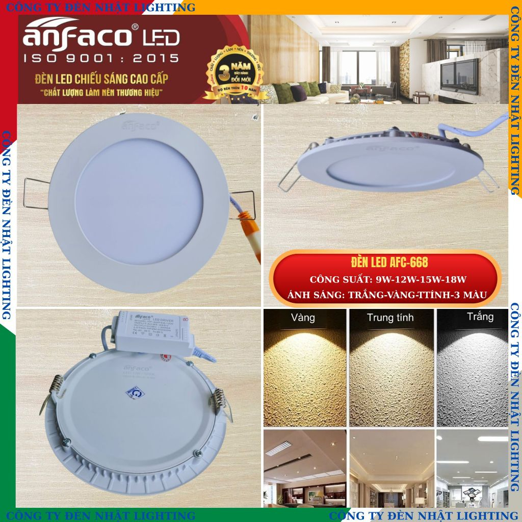 [ CTY NHẬT LIGHTING ] Đèn âm trần, đèn downlight siêu mỏng chính hãng ANFACO AFC-668/9W/12W/15W/18W