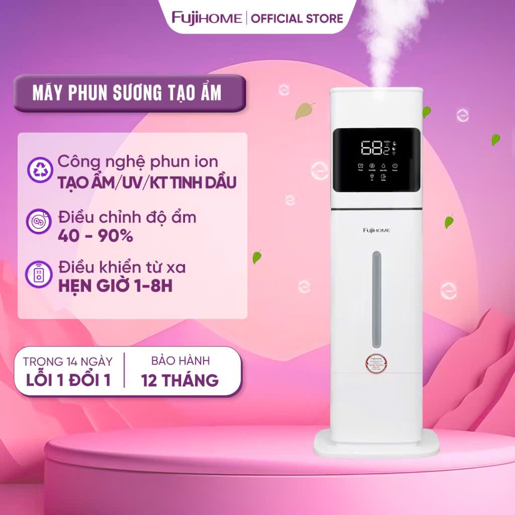 Máy tạo ẩm phun sương FUJIHOME HM09UV2, Máy khuếch tán tinh dầu bù ẩm và khử khuẩn UV có điều khiển 