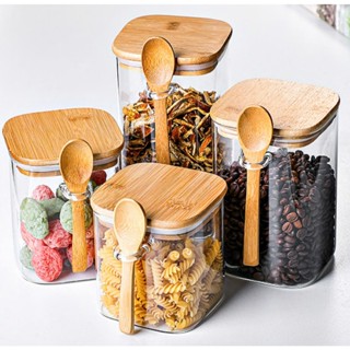  Hũ Lọ đựng gia vị thủy tinh nắp gỗ tre kèm muỗng tre 750ml - 900ml - 1150ml - 1400ml - chịu nhiệt độ cao 