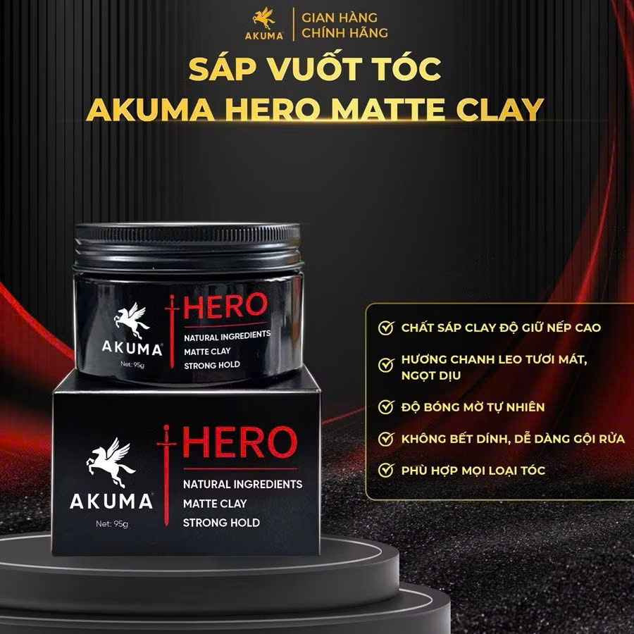 Sáp vuốt tóc Akuma Hero Matte Clay 95g - Siêu giữ nếp mùi hương chanh leo thơm mát