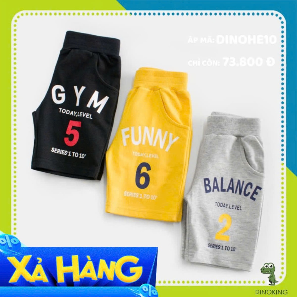 Quần short bé trai DINOKING Quần đùi trẻ em mùa hè chất thun cotton mềm mịn thoáng mát cho bé 2 - 8 