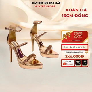 Dép Cao Gót Nữ, Sandal Nữ Mũi Nhọn Quai Đá Lấp Lánh Khuy Cài. Gót Nhọn 13cm| Wintershoes2