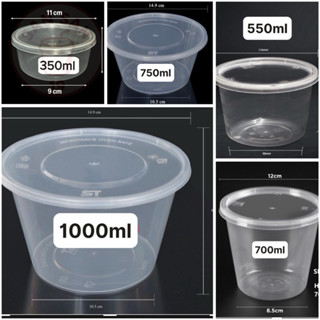 Combo 10 bộ hộp nhựa tròn trong suốt microwave (350ml/550ml/700ml/750ml/1000ml) dung đựng thực phẩm chịu nhiệt được