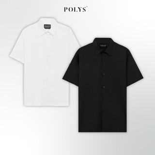 Áo sơ mi nam tay ngắn Trắng Đen POLYS, Vải Chéo Thái mềm mịn Sơ mi Trắng Đen Tay Ngắn BASIC