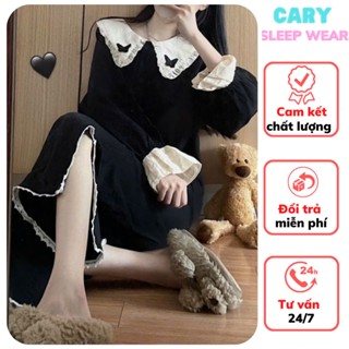 Bộ đồ ngủ, set pijama mặc ở nhà cute bộ pijama áo tay dài quần dài viền ren đính hình bướm siêu xinh CARY