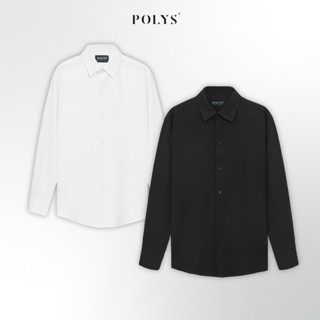 Áo sơ mi nam tay dài Trắng Đen POLYS, Vải Chéo Thái dày dặn, co giãn, thoáng khí LONG SLEEVE