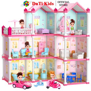 Đồ chơi nhà búp bê lắp ráp, biệt thự công chúa Barbie, quà tặng sinh nhật cho bé gái