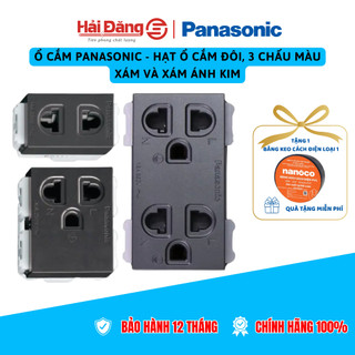  Ổ cắm Panasonic - Hạt ổ cắm đôi 3 chấu màu Xám và Xám ánh kim 