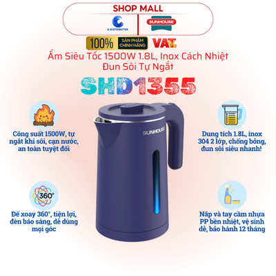 [HỎA TỐC] Ấm siêu tốc Sunhouse SHD1355/SHD1351/SHD1353 - Công suất 1500W - Dung tích 1.8L