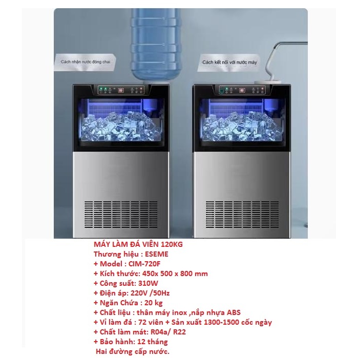 Máy làm đá công suất 120kg-thương hiệu chính hãng MAIMO-2 đường cấp nước-Bảo hành 12 tháng