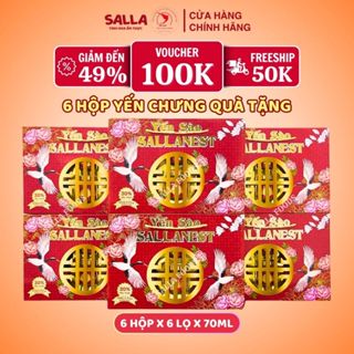  COMBO 6 HỘP QUÀ TẶNG Yến sào SALLANEST 30% Yến tươi vị Đường Phèn - 6 Hộp x 6 Hũ x 70ml 