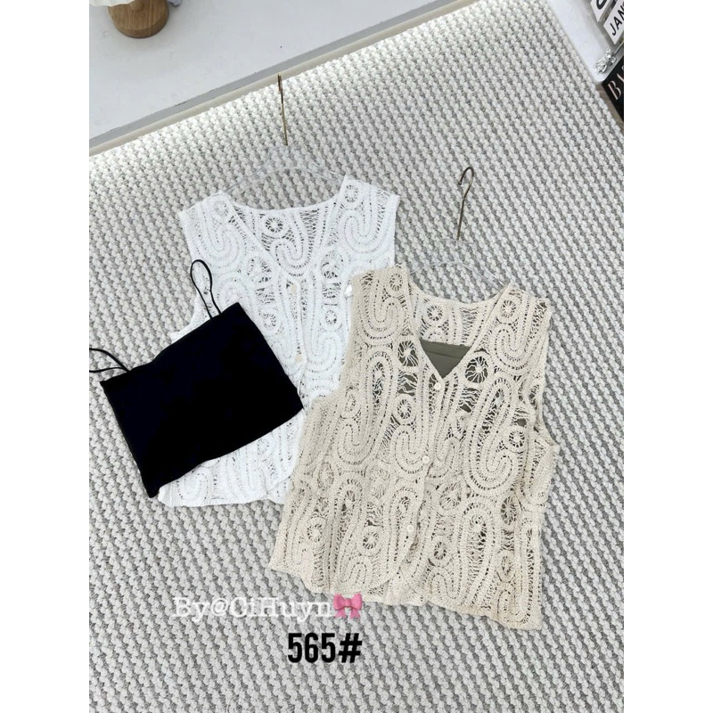 LT - Áo len ren đan móc sát nách ba lỗ style vintaget Boho 1019