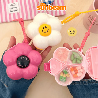 Hộp Đựng Thuốc Chia Ngăn Di Động SUNBEAM Hình Bông Hoa, Hộp Bảo Quản Trang Sức Mini Nắp Kín Chống Ẩm