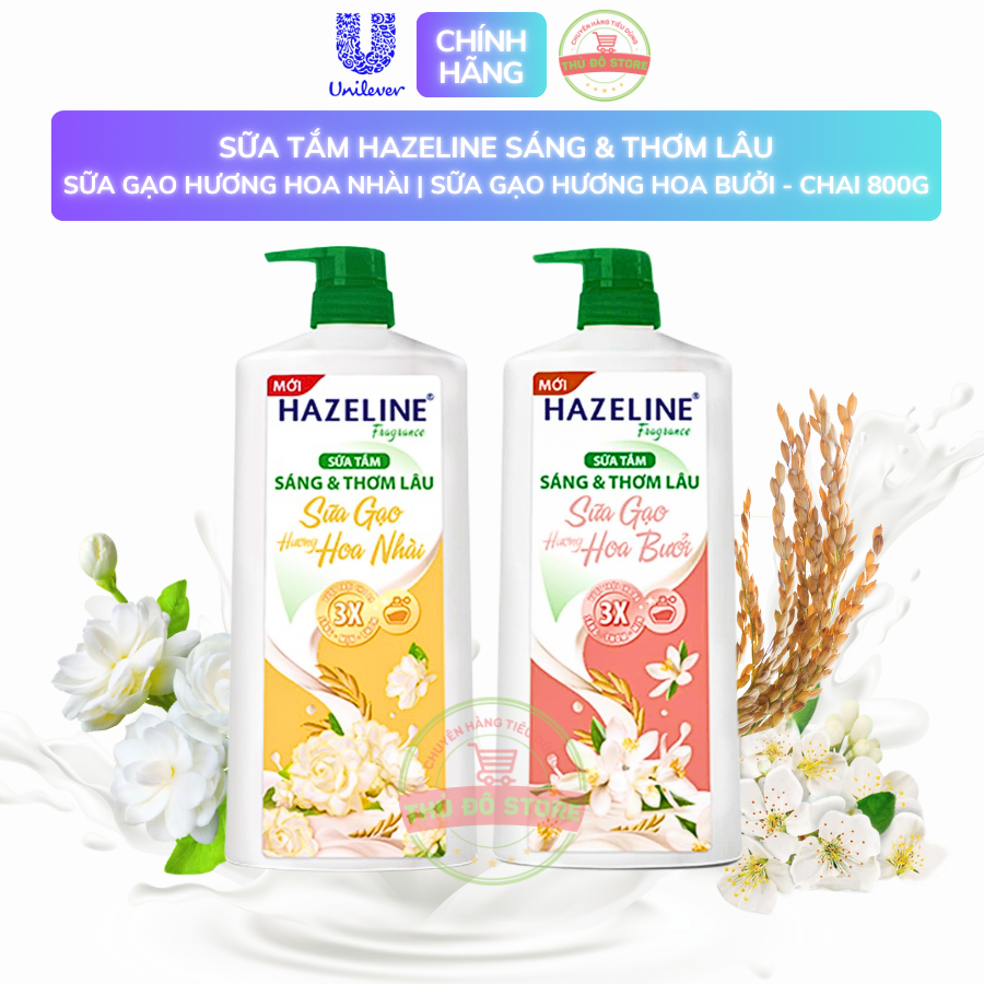 Sữa Tắm Dưỡng Thể Hazeline Sữa Gạo Hương Hoa Bưởi | Hoa Nhài - Chai 800G
