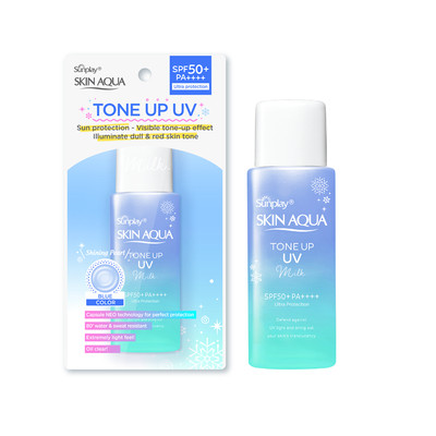 Kem chống nắng nâng tông cho da vàng, khuyết điểm đỏ, dạng sữa Sunplay Skin Aqua Tone Up UV Milk Blue SPF 50+ PA++++ 50g