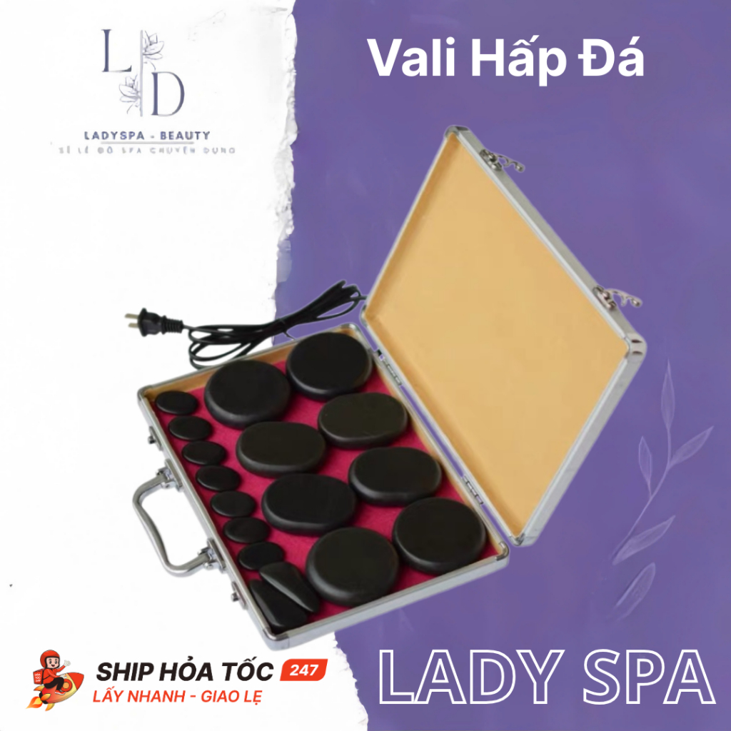 Hộp hấp đá nóng massage cắm điện kèm bộ 16 viên đá nóng massage body, vali hấp đá nóng