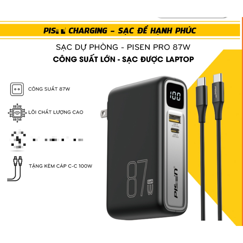 🌟CHÍNH HÃNG🌟 Pin Sạc dự phòng tích điện PISEN PRO 87W 10000mah PD65-2 20000mAh (LED) 65W (LS-DY118) 