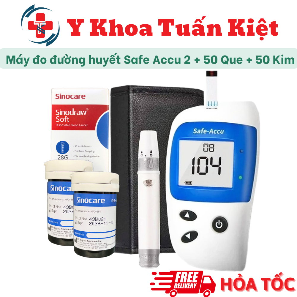✅ Máy Đo Đường Huyết Safe Accu 2 Chính Hãng Sinocare Tặng Kèm 50 Que Và 50 Kim