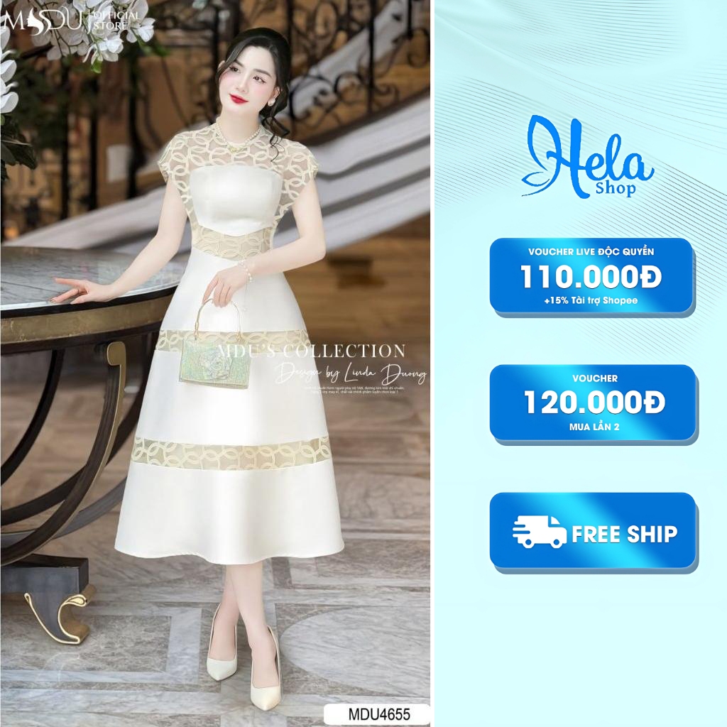 Váy Tiểu Thư Với Họa Tiết Tafta Ren Thêu Tinh Xảo Được Bố Trí Trên Nền Vải Từ Mdu MDU4655