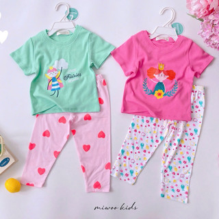  Bộ tay ngắn quần dài bé gái in hình Miwoo xuất Nhật chất cotton co giãn thoải mái 