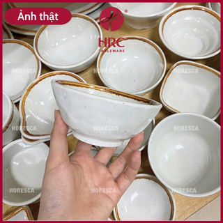 Bát Cơm Chén Cơm Nhựa Melamine Kiểu Dáng Trung Hàn Nhật Cao Cấp Sang Trọng Màu Be Viền Nâu