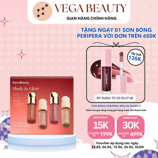   TÁCH SET  Set má hồng và bắt sáng RARE BEAUTY Blush & Glow 4-Piece Mini Set phiên bản giới hạn 