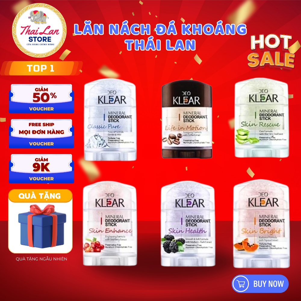 Lăn nách đá khoáng Thái Lan, lăn khử mùi Klear, ngăn khử mùi 70gr Fata co's