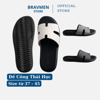 Dép da nam Công Thái Học, đế trắng thủ công độc đáo, thiết kế chữ H chính hãng dáng mảnh K13