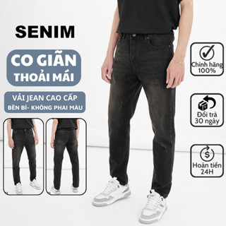 Quần jean nam SENIM, Quần bò vải Denim co giãn, form slimfit, Jean xám Đen Xước SE1951